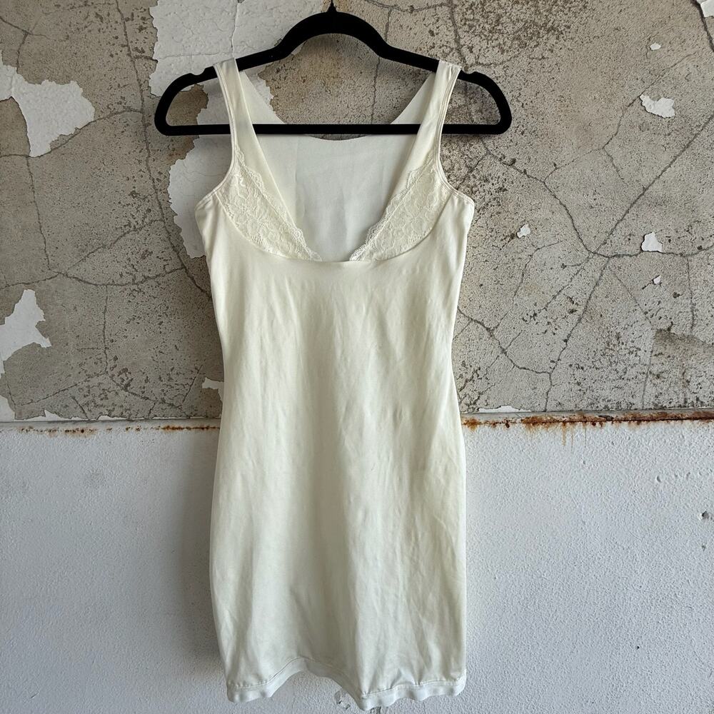 Vintage Cream Mini Slip Dress Built In Bra Lace Detail Bodycon Size‎ S/M